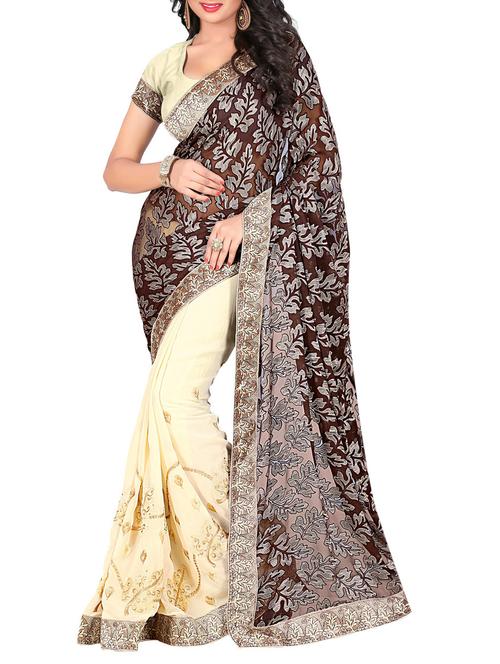 black & white georgette embroidered saree - 9787308 - Very Small Image - 1