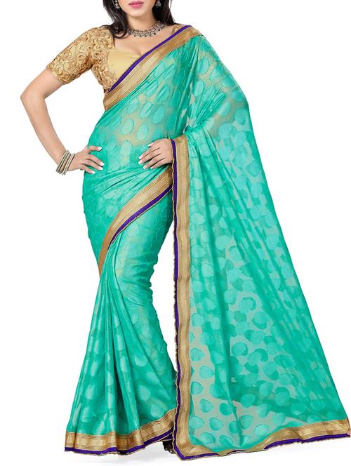rama green chiffon jacquard saree - 9791492 - Very Small Image - 1