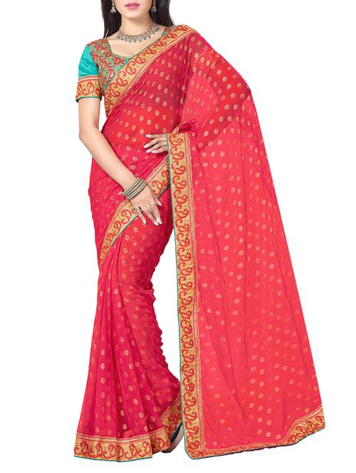 carrot pink faux chiffon saree - 9791493 - Very Small Image - 1