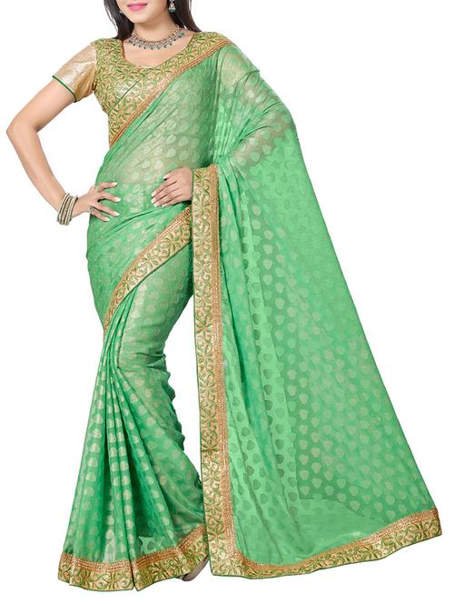 green chiffon jacquard saree - 9791494 - Very Small Image - 1