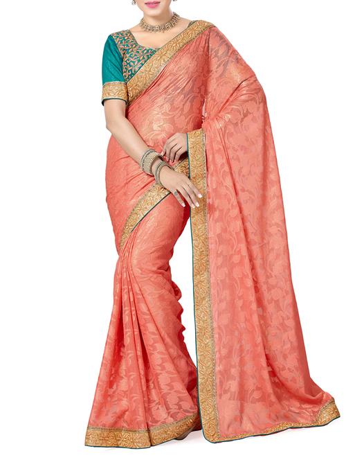 peach chiffon jacquard saree - 9791497 - Very Small Image - 1