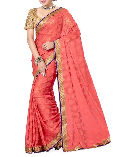 carrot pink georgette jacquard saree - 9791508 - Very Small Image - 1
