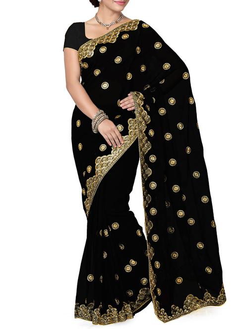 black faux gerogette saree - 9791511 - Very Small Image - 1