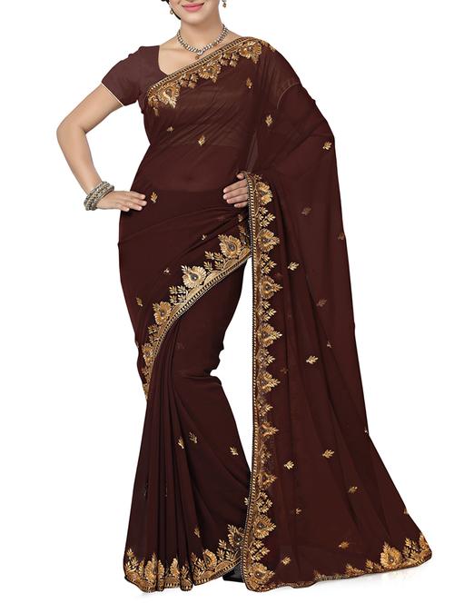 coffee faux chiffon saree - 9791517 - Very Small Image - 1