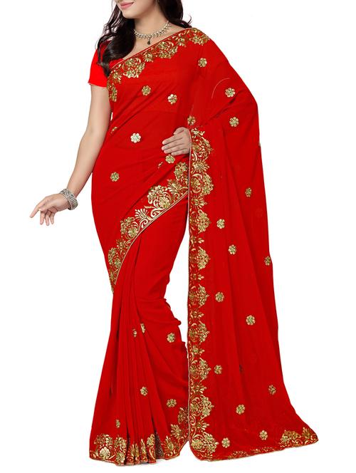 red faux gerogette saree - 9791518 - Very Small Image - 1