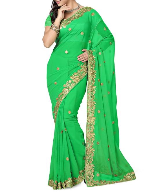 green faux chiffon saree - 9791520 - Very Small Image - 1