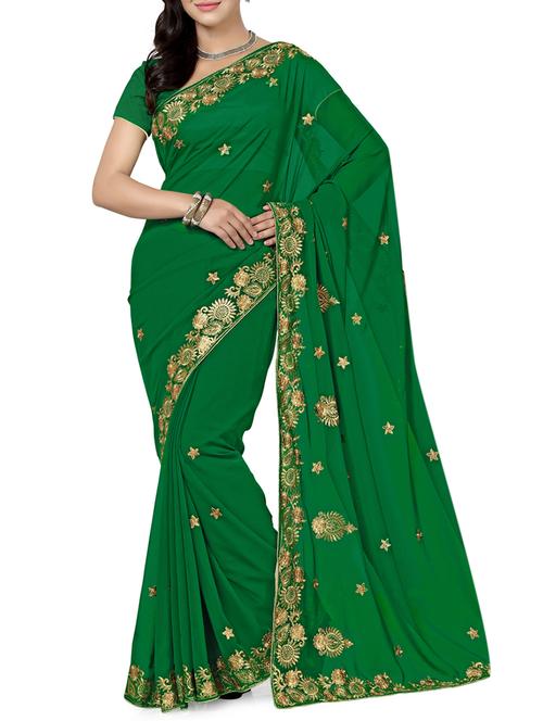 dark green faux chiffon saree - 9791521 - Very Small Image - 1