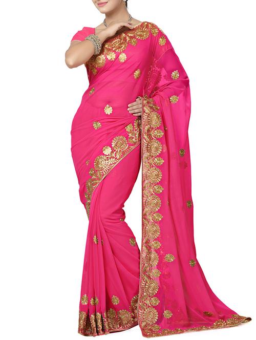 pink faux chiffon saree - 9791522 - Very Small Image - 1