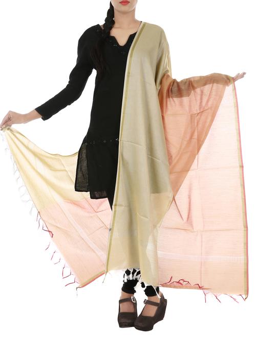 cream & carrot art silk zari bordered dupatta - 9793316 - Very Small Image - 1
