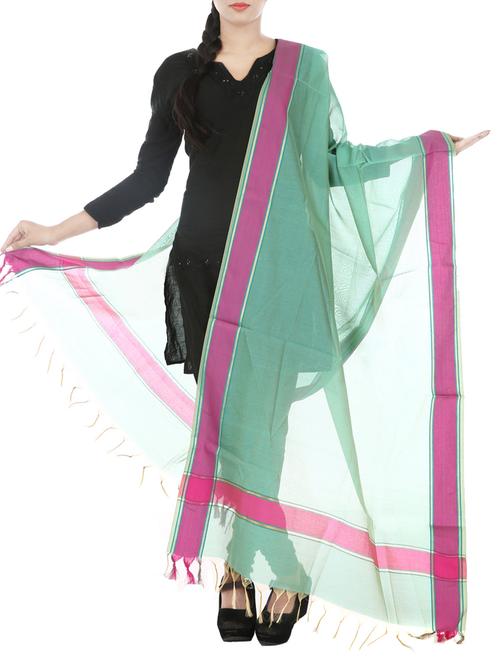 turquoise art silk zari bordered dupatta - 9793329 - Very Small Image - 1