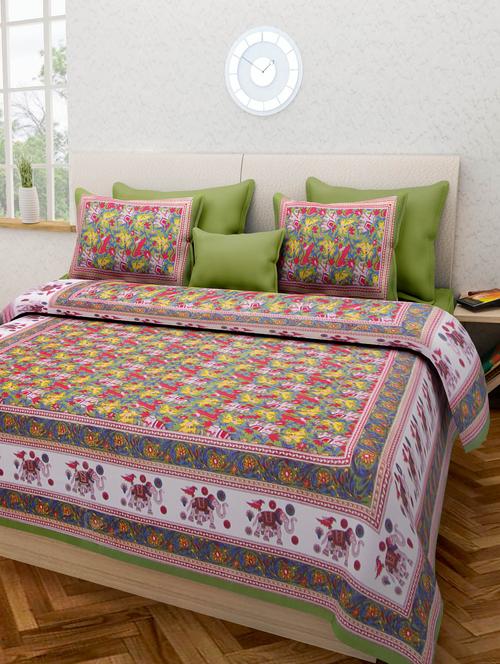 multi color cotton printed double besheet with two pillow covers. - 9794040 - Very Small Image - 1