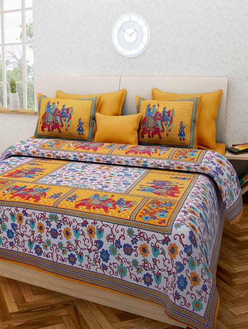 multi color cotton printed double besheet with two pillow covers. - 9794044 - Very Small Image - 1
