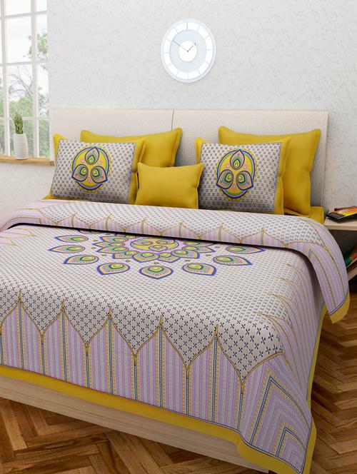 multi color cotton printed double besheet with two pillow covers. - 9794051 - Very Small Image - 1