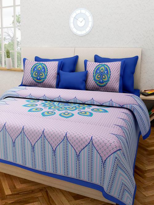multi color cotton printed double besheet with two pillow covers. - 9794054 - Very Small Image - 1