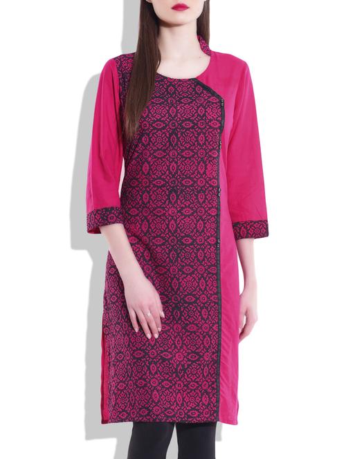 pink cotton printed kurta - 9795907 - Very Small Image - 1