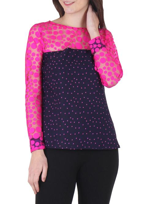 blue poly crepe printed top - 9797865 - Very Small Image - 1