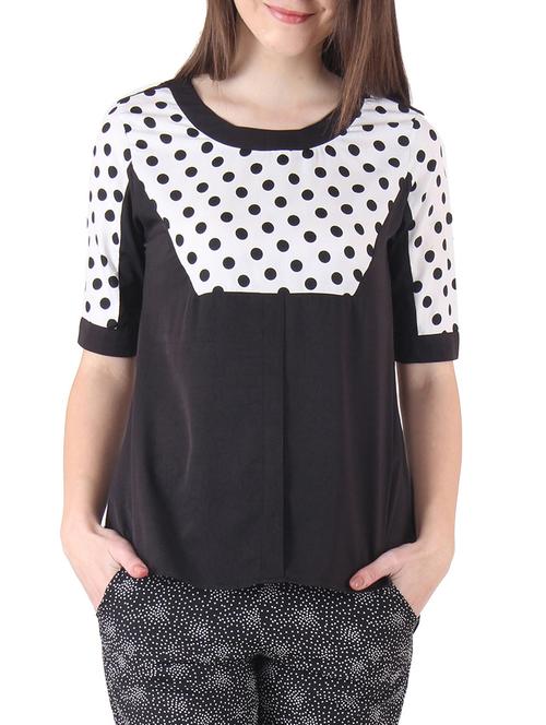 black poly crepe polka dots printed top - 9797868 - Very Small Image - 1