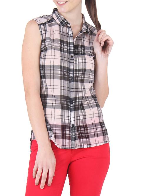 pink georgette checks printed shirt - 9797881 - Very Small Image - 1