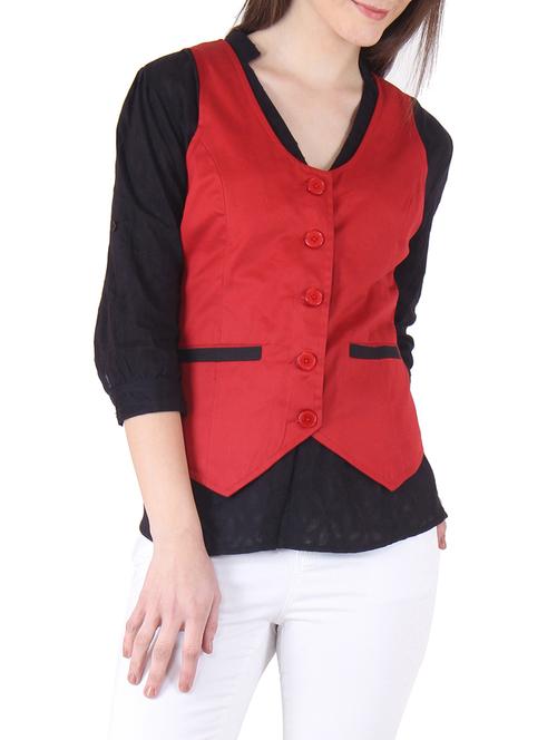 red cotton solid waistcoat - 9797903 - Very Small Image - 1