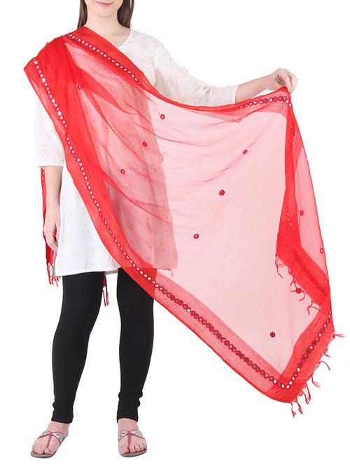 red viscose mirror work dupatta - 9797926 - Very Small Image - 1