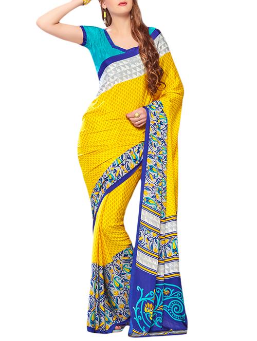 poly crepe printed saree - 9801919 - Very Small Image - 1