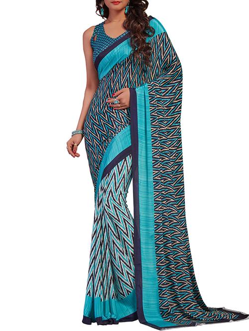 poly crepe printed saree - 9801925 - Very Small Image - 1
