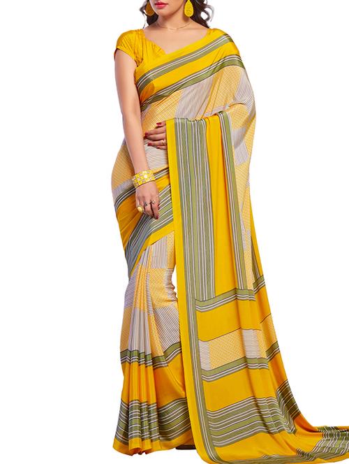 poly crepe printed saree - 9801928 - Very Small Image - 1