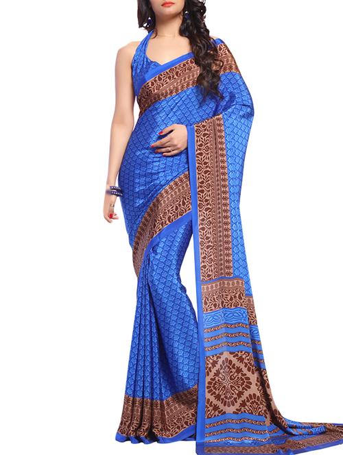 poly crepe printed saree - 9801945 - Very Small Image - 1