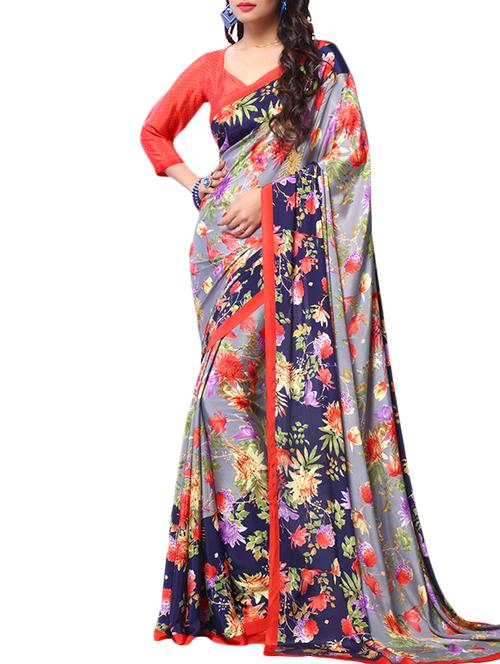 poly crepe printed saree - 9801948 - Very Small Image - 1