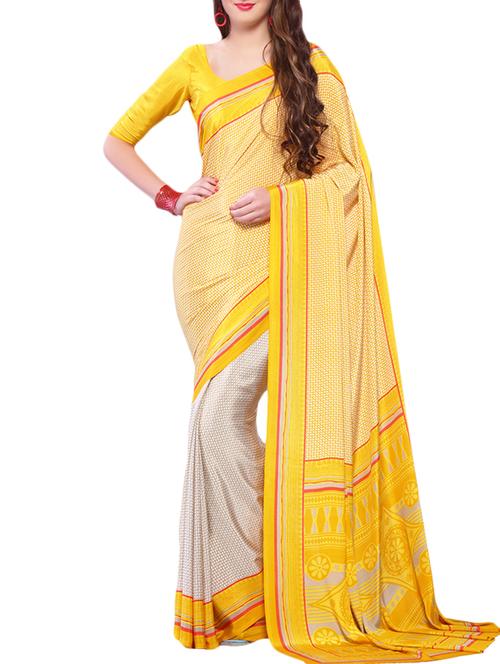 poly crepe printed saree - 9801949 - Very Small Image - 1