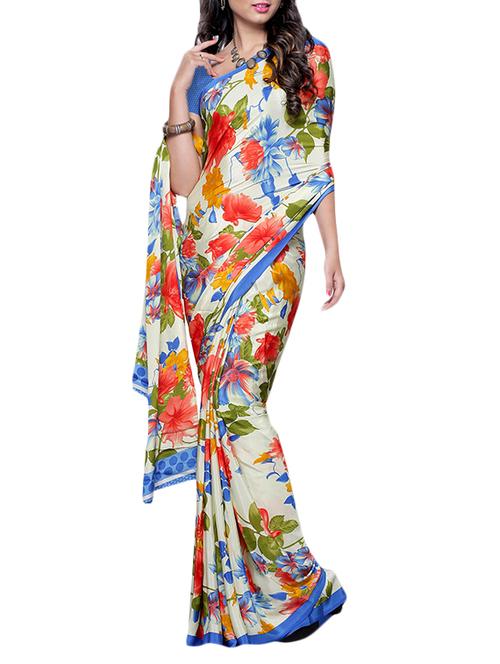 poly crepe printed saree - 9801951 - Very Small Image - 1