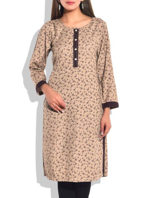 beige cotton straight kurta - 9803991 - Very Small Image - 1