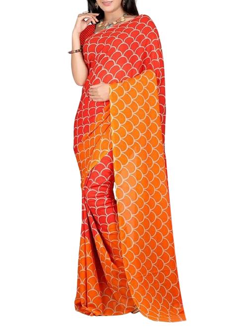 orange & red georgette saree - 9804110 - Very Small Image - 1