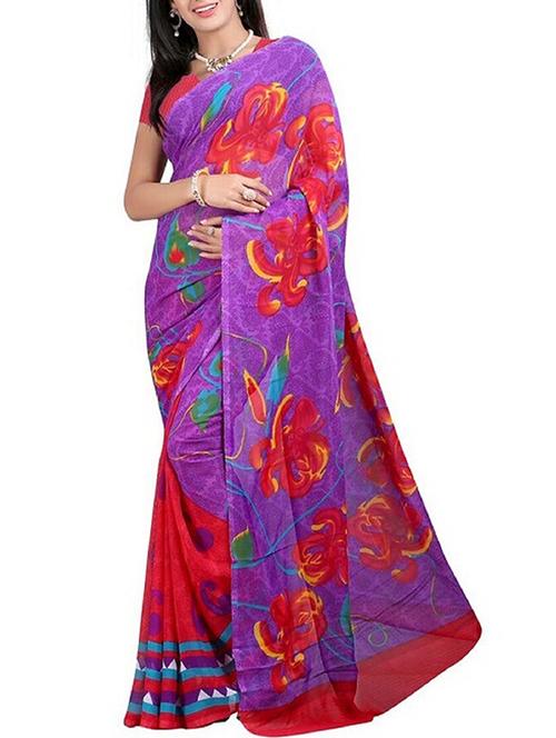purple & red georgette saree - 9804131 - Very Small Image - 1