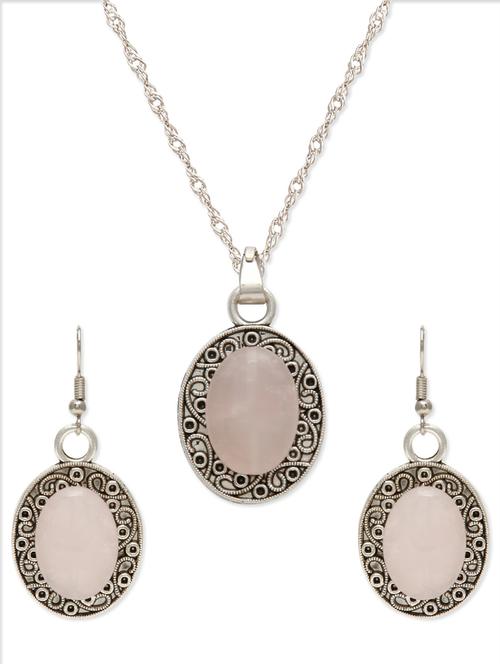 rose quartz oxidized silver pendent set - 9808934 - Very Small Image - 1