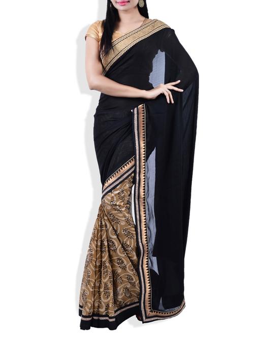black, brown chiffon saree - 9809407 - Very Small Image - 1