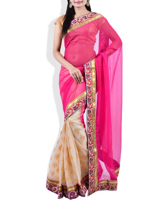 pink, beige chiffon saree - 9809415 - Very Small Image - 1