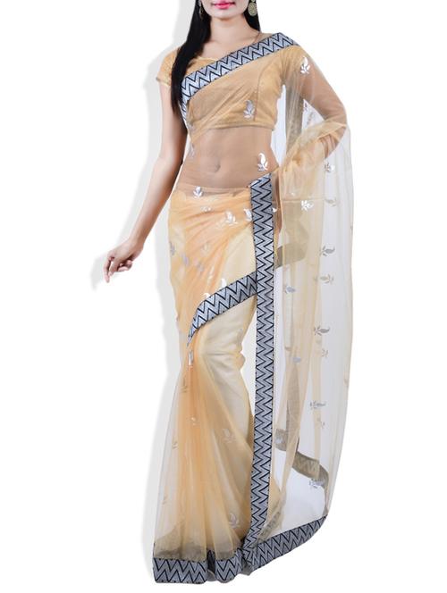 peach georgette saree - 9809437 - Very Small Image - 1