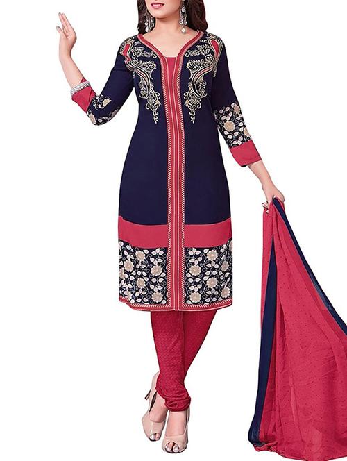 printed synthetic crepe material unstitched suit set - 9810368 - Very Small Image - 1
