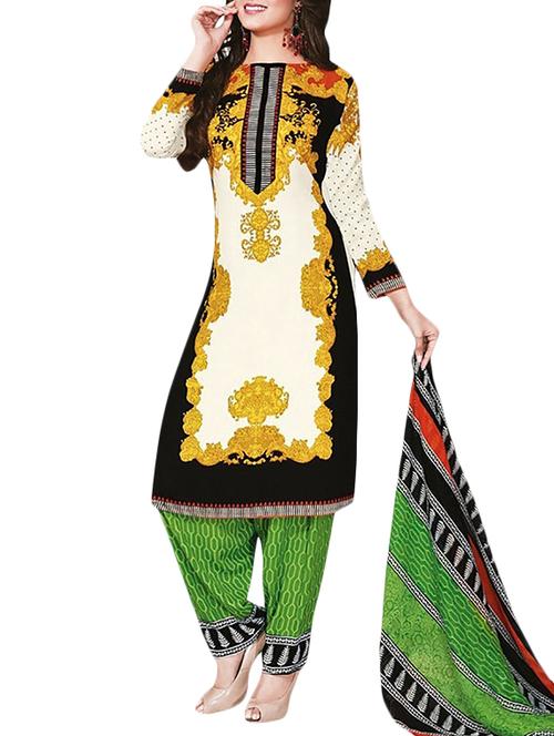 printed art crepe unstitched suit set - 9810455 - Very Small Image - 1