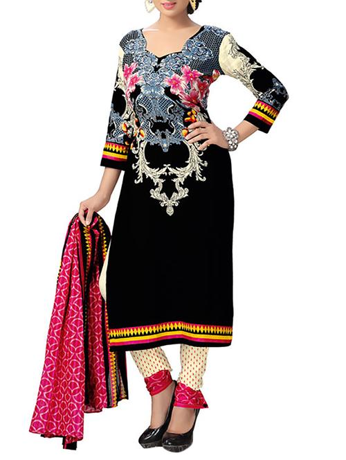 printed art crepe unstitched suit set - 9810630 - Very Small Image - 1