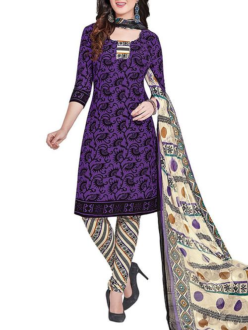 purple poly crepe un-stitched dress material - 9810672 - Very Small Image - 1