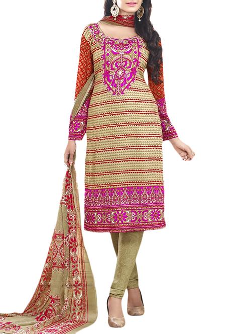 printed art crepe unstitched suit set - 9810991 - Very Small Image - 1