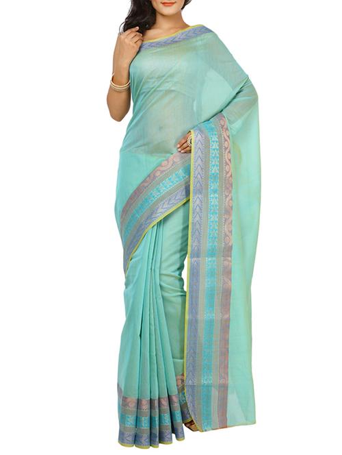 turquoise cotton silk saree with blouse - 9811201 - Very Small Image - 1