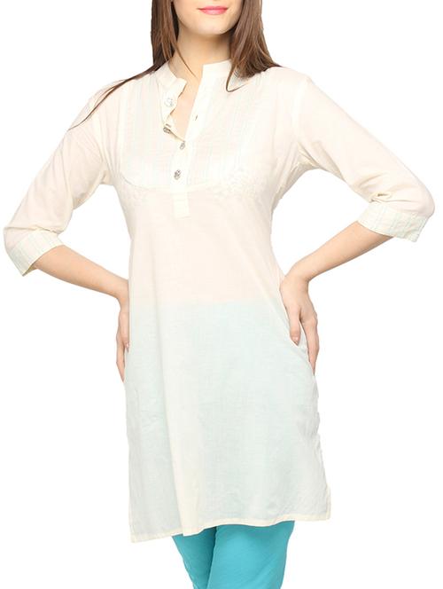 off-white mandarin button down cotton kurti - 981168 - Very Small Image - 1