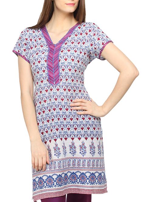 white-multi print casual cotton kurti - 981244 - Very Small Image - 1