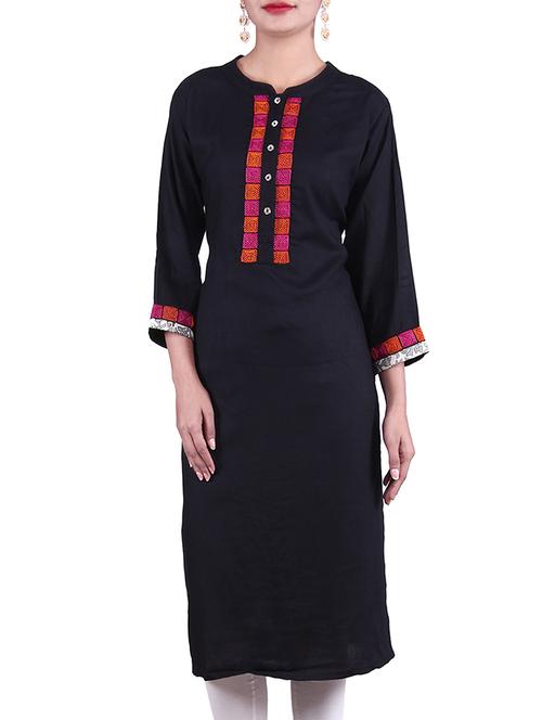 black rayon plain regular kurta - 9813187 - Very Small Image - 1