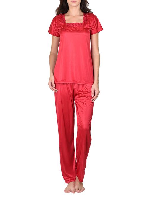 deep red poly satin nightwear - 9813264 - Very Small Image - 1
