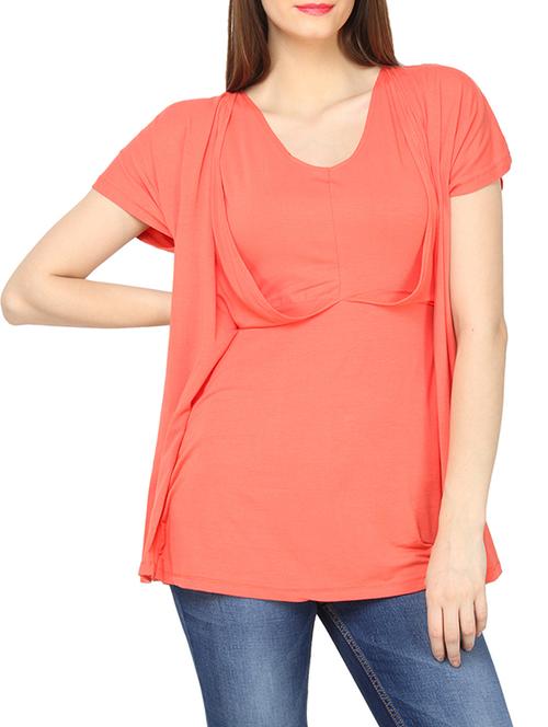 coral orange multilayered viscose spandex top - 981341 - Very Small Image - 1