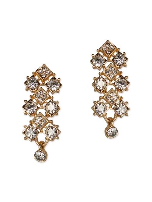 golden colored drop earring, embellished with stone work - 9813454 - Very Small Image - 1